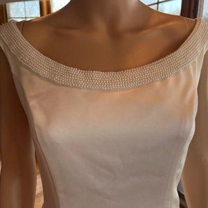 *Dave & Johnny Ivory Satin Beaded Floor Length Wedding Dress Bridal Gown Size 12